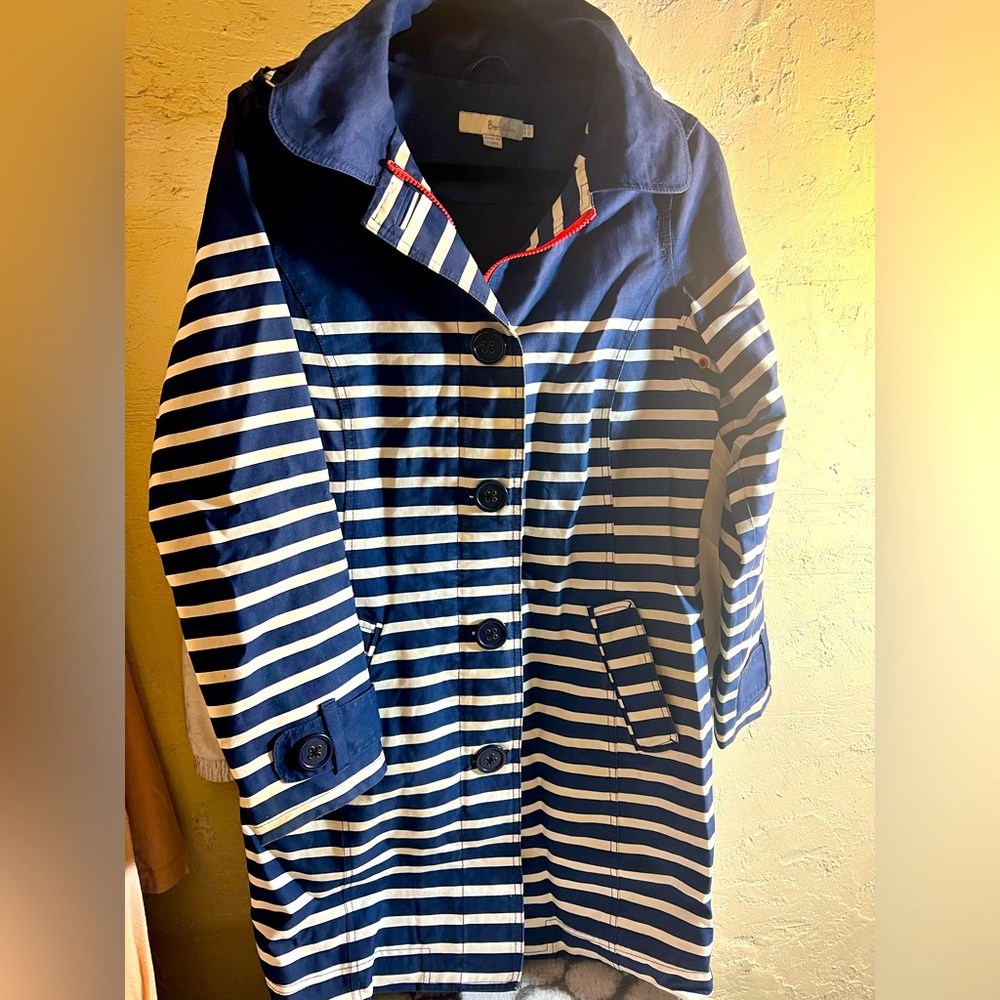 Boden Navy and White Striped Trench Coat